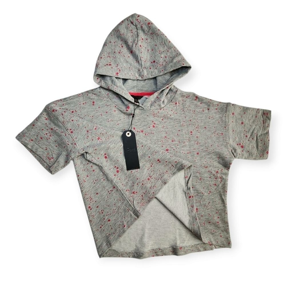 NWT 2-Pack Girls Youth Crop Tops Gray/Blue Splattered Short Sleeve Hoodie Size L - Picture 6 of 11